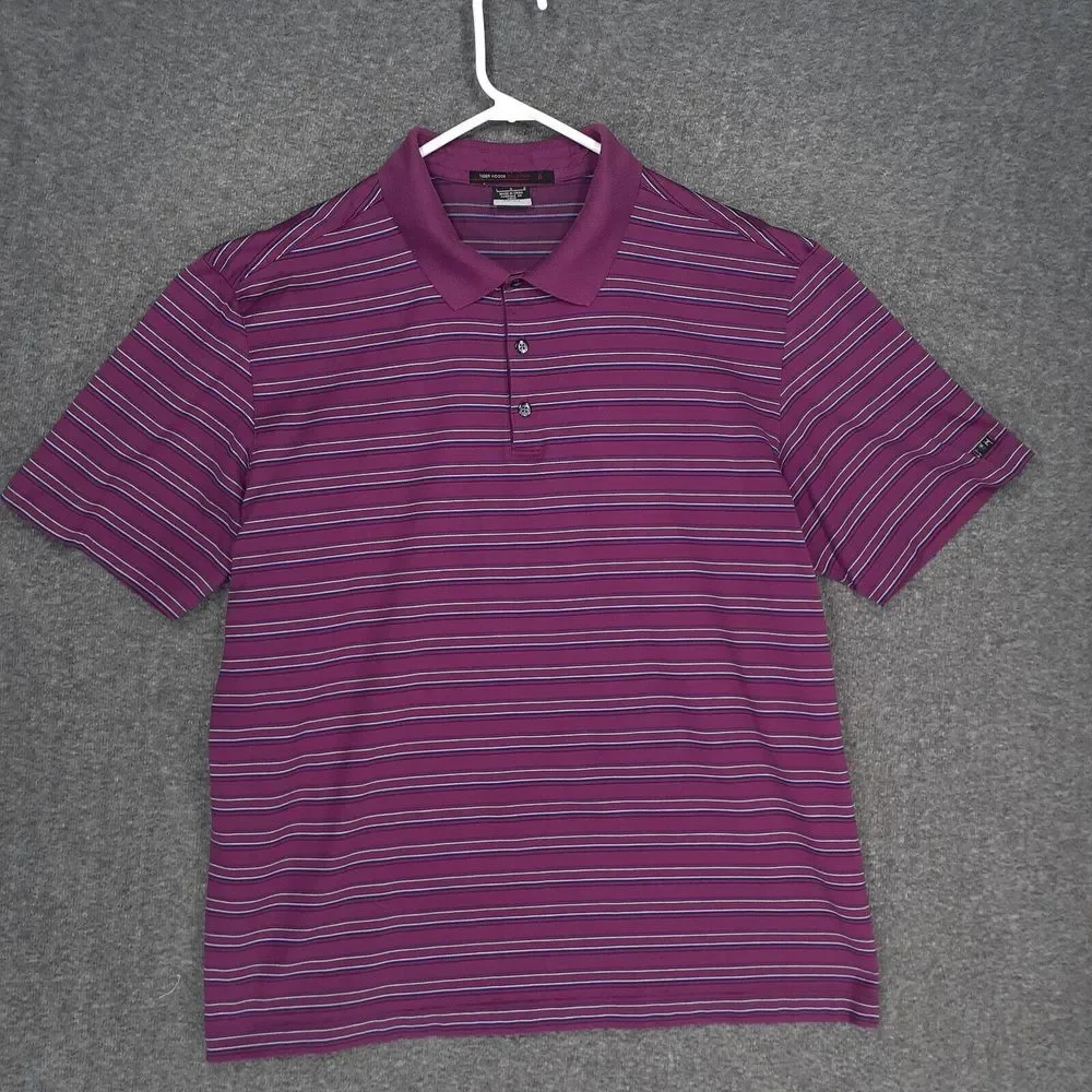 RARE Nike Tiger Woods Collection SAMPLE Polo Shirt Adult L pink blue stripe S/S‎